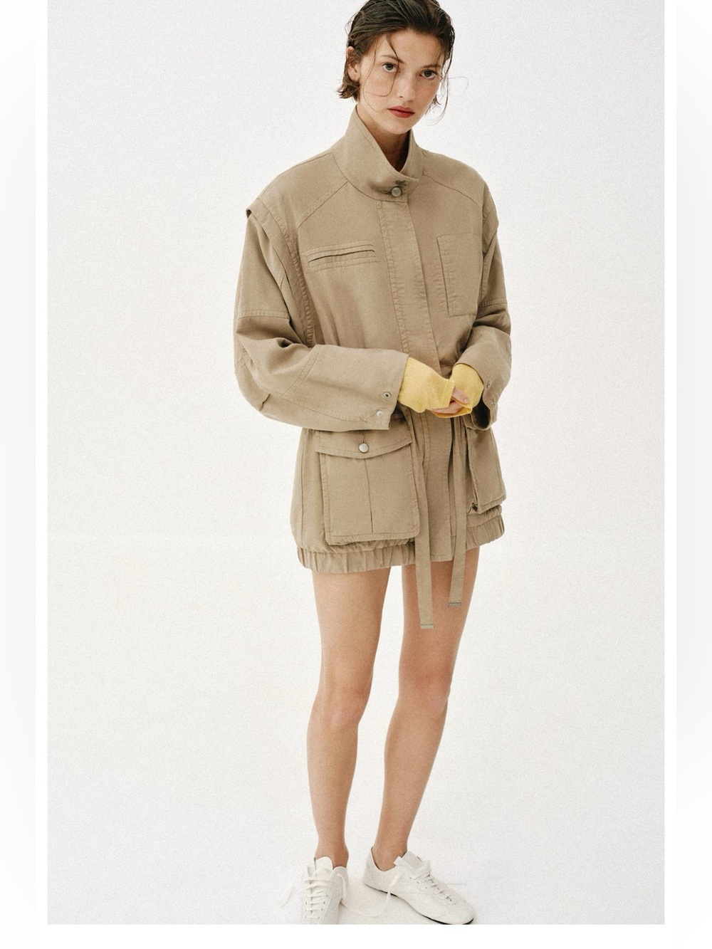 Relaxed High Collar Jacket in Beige